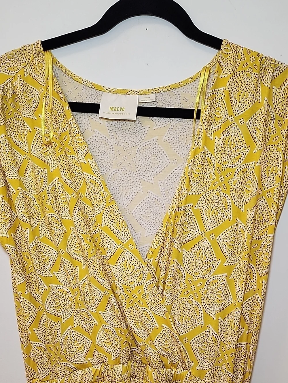Maeve Anthropologie Fete A-Line Dress Yellow Floral Surplice Stretch Medium